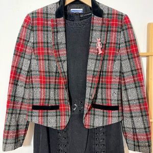 Vintage Plaid Tartan Pendleton Wool Crop Coat Holiday Winter Blazer Velvet